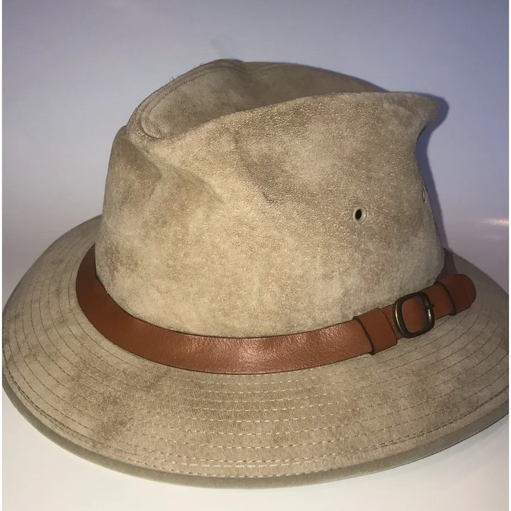Churchill Ltd Vintage Fedora Leather Suede Tan Large 7 1/4- 7 3/8 USA Mens